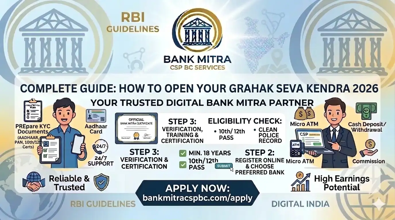 Complete infographic guide for Grahak Seva Kendra registration 2026
